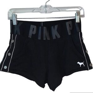 PINK Victoria Secret NWOT Black Shorts With Pockets Studs Logo Waist Band Small